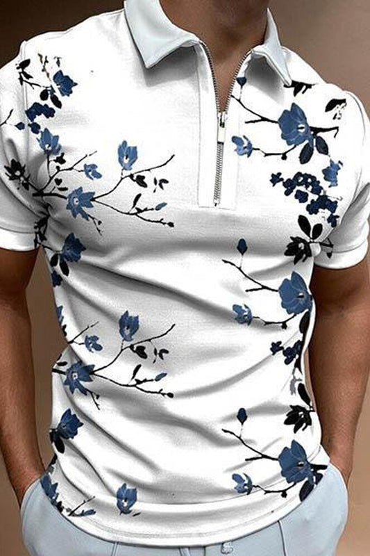 Foruwish - Men's Floral Print Slim Fit Polo Shirt