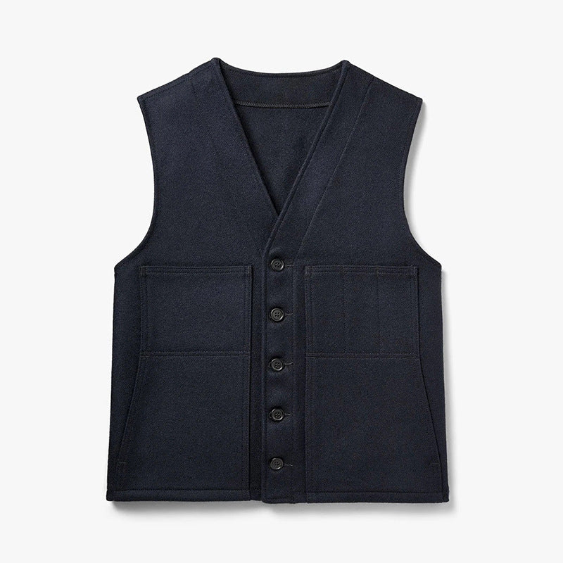 Foruwish - Men's Solid Navy Blue Vest  John/Kevin Costner Jacket Thick Woolen Wool With Big Pocket 5XL Oversize Dress LIke John West Style Vest