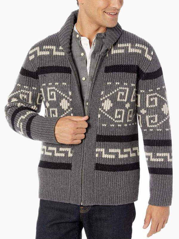 Foruwish - Western Wear Aztec Print Men Zipper Knitted Warm Casual Knitwear Cardigan