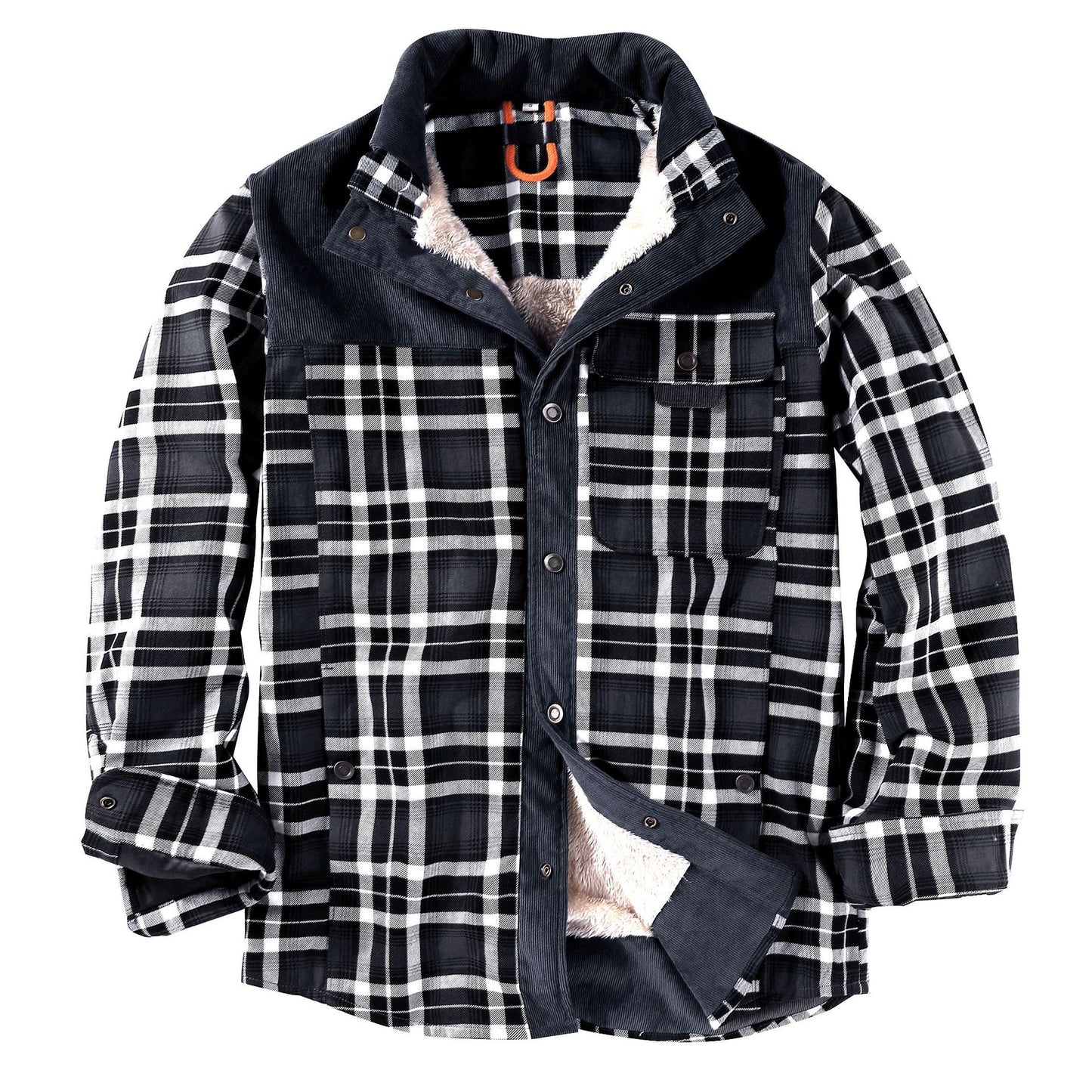 Foruwish - Men's Plaid Coat Jacket Men's Coat Plush Large Winter Warm Cotton Jacket