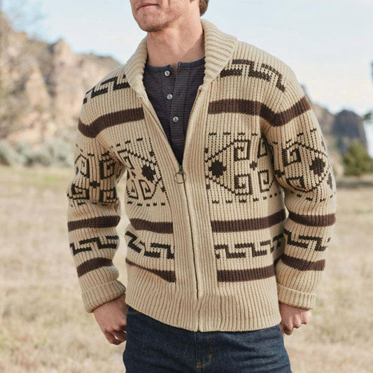 Foruwish - Western Wear Aztec Print Men Zipper Knitted Warm Casual Knitwear Cardigan