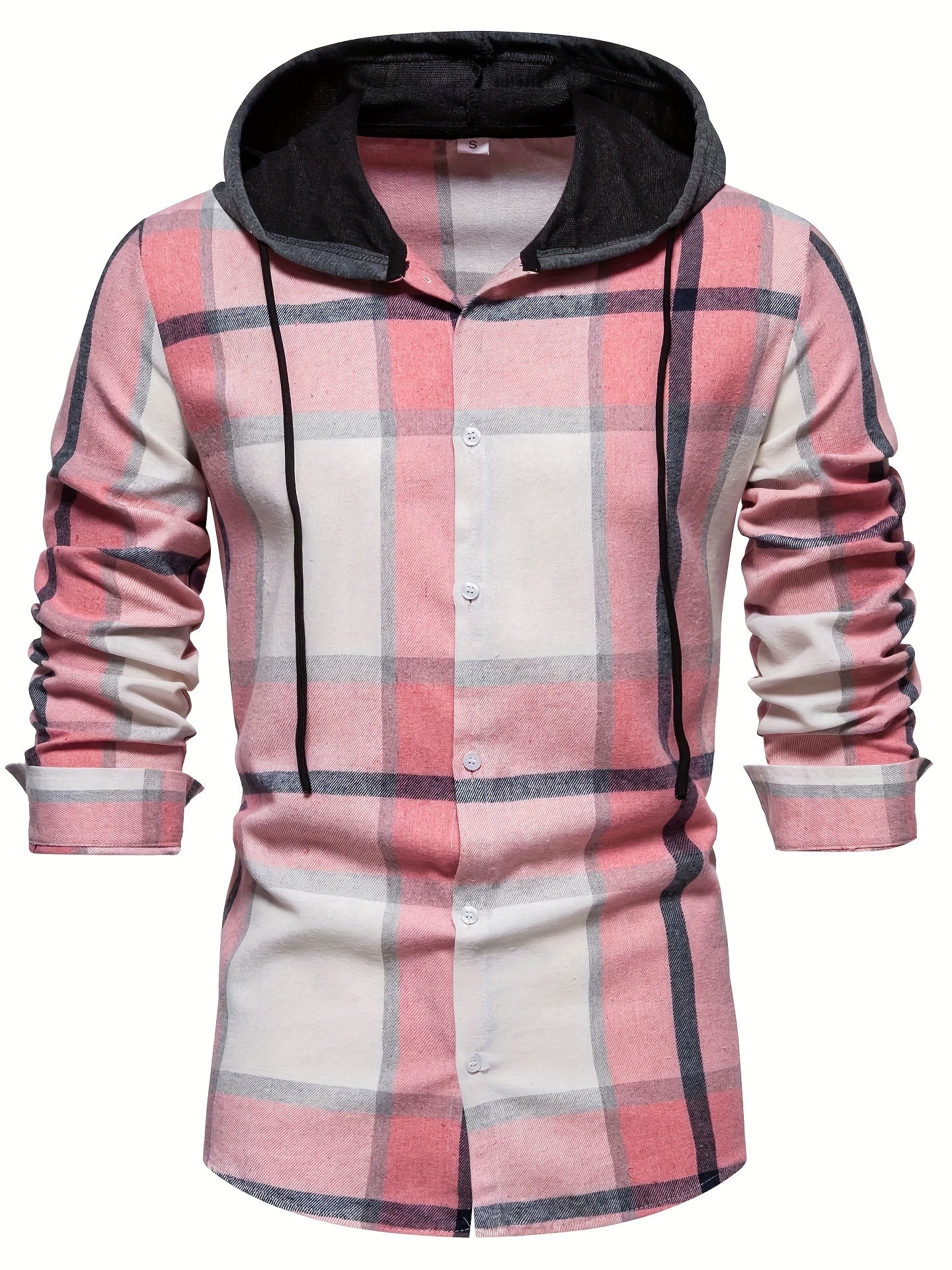 2023 Spring And Autumn New Men's Loose Hooded Plaid Shirt