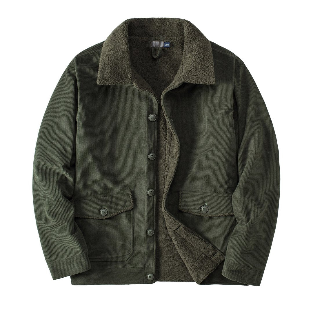 Foruwish - Men's Army Green Corduroy Jacket  For Men Dutton Ranch Thickened Polyester Sherpa Turndown Collar Jacket Coat