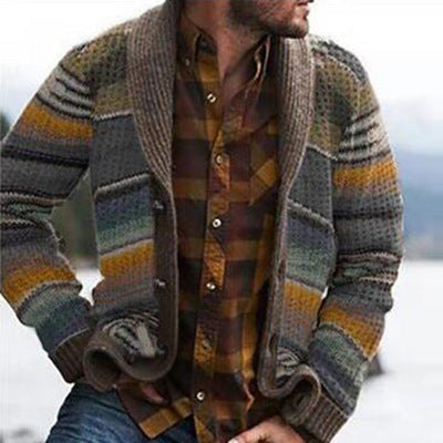 Foruwish - Print Long Sleeve Lapel Button Aztec Jacket Men