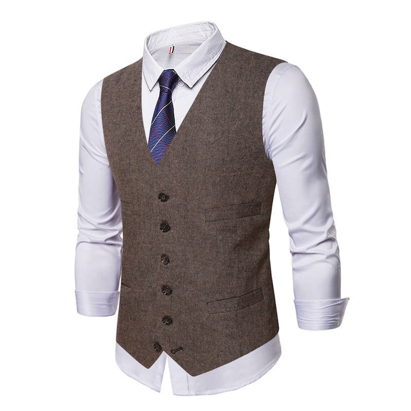 Foruwish - Single-breasted V-neck Vest Men's Suit Solid Color British Style Vest