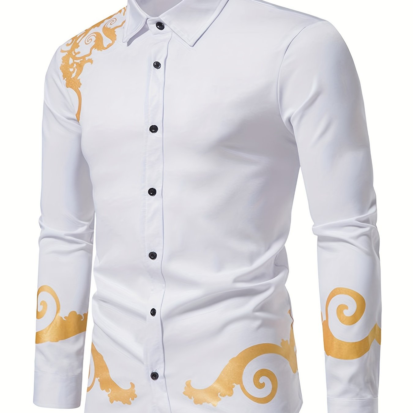 Make a Statement in This Stylish Men's Gold-Printed Long-Sleeved Shirt