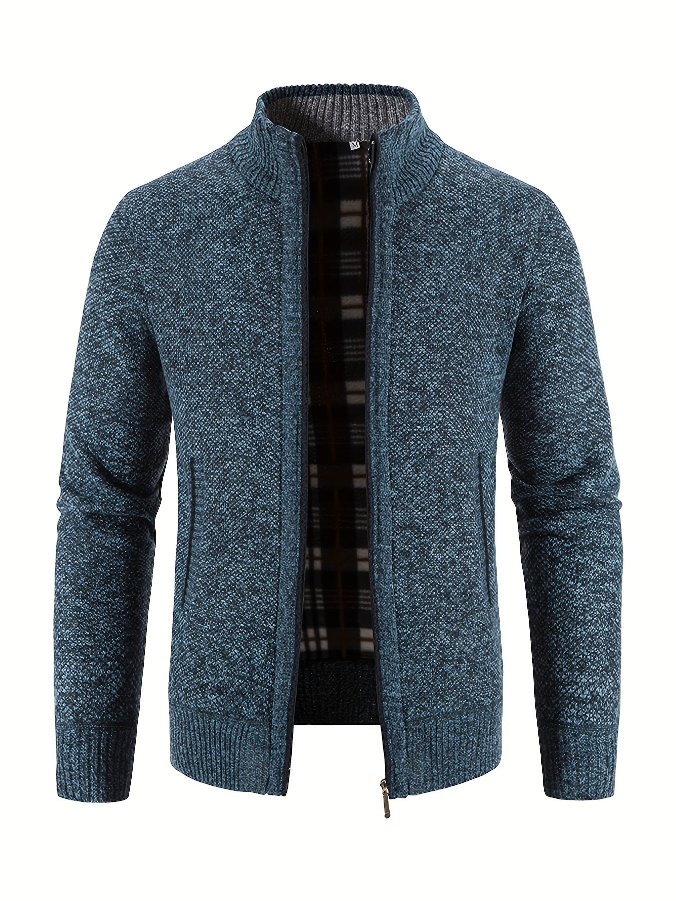 Foruwish - Men's Full Zip Up Casual Cardigan, Patchwork Thermal Regular Fit Knit Sweater