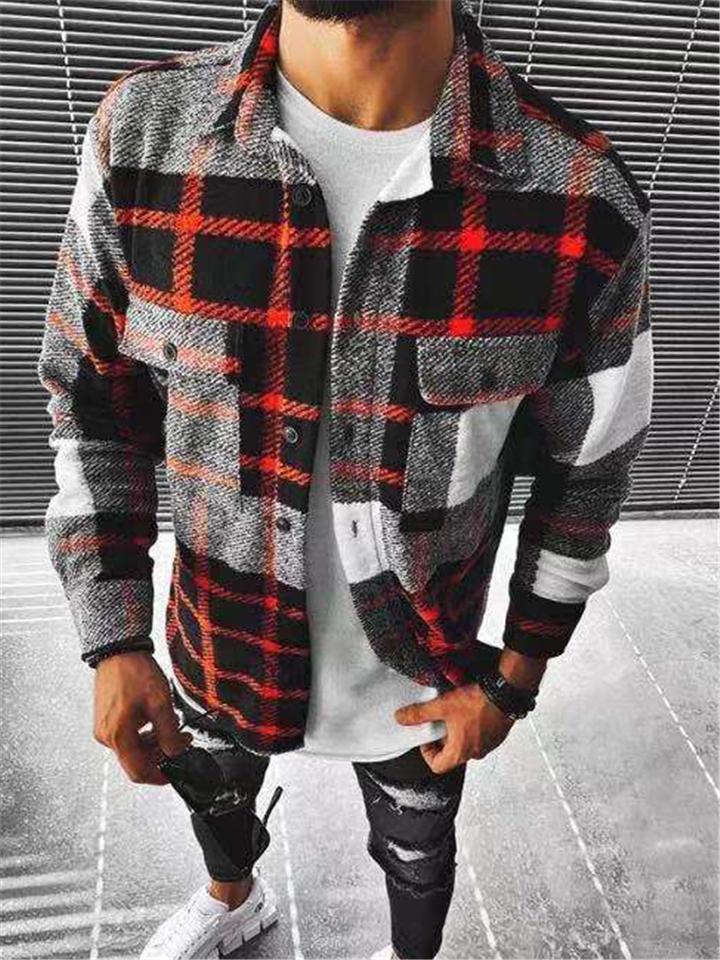 Foruwish - Mens Fashion Plaid Pattern Open Front Long Sleeve Coats