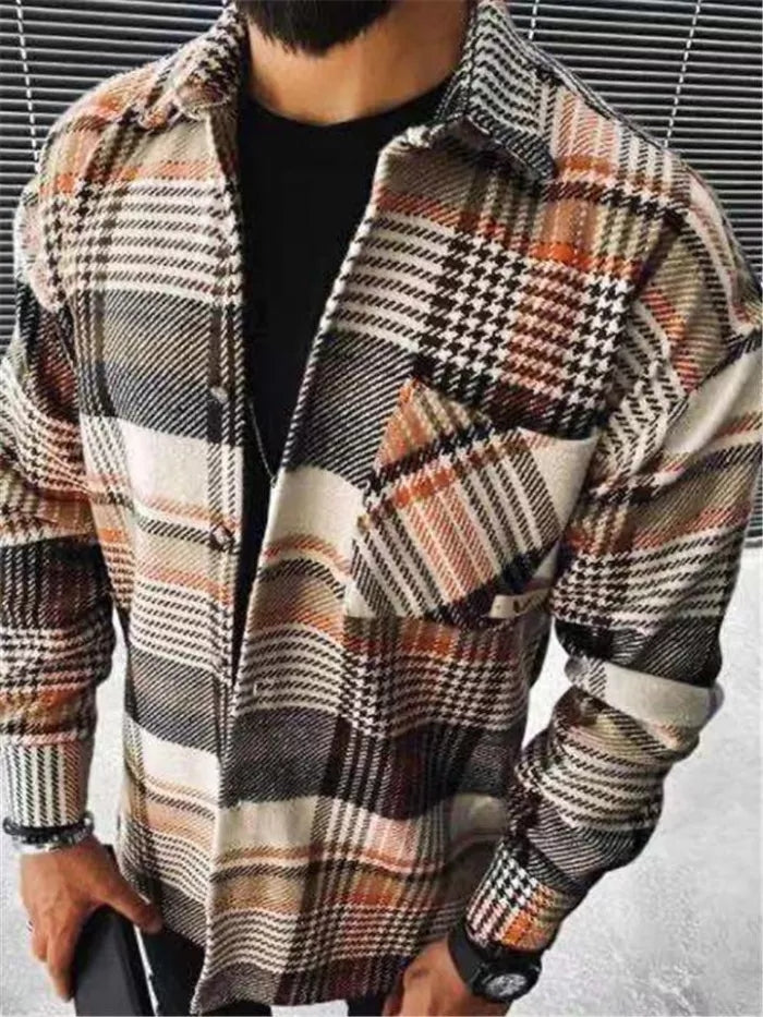 Foruwish - Mens Fashion Plaid Pattern Open Front Long Sleeve Coats