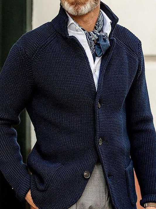 Solid Color Stand Collar Cardigan Men's Knitted Coat