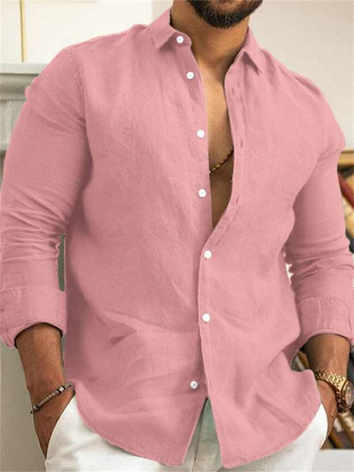 Men's Linen Shirt Button Up Shirt Casual Shirt Summer Shirt Beach Shirt Black White Pink Long Sleeve Plain Lapel Spring & Summer Casual Daily Clothing Apparel