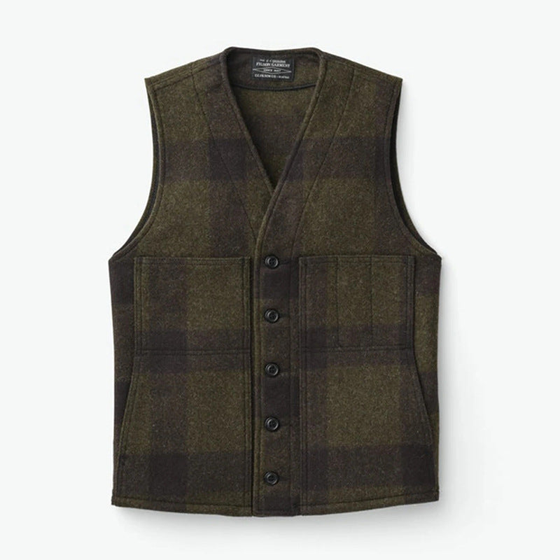 Foruwish - Men's Green Plaid Vest Thick Woolen Wool Jacket  Dress LIke John/Kevin Costner Vest  With Big Pocket 5XL Oversize Vest