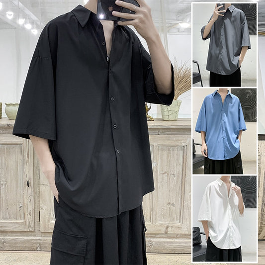 Summer Solid Shirts For Men Clothing Korean Style Men Streetwear Shirt Short Sleeve Harajuku Mens Shirts Korean Clothes