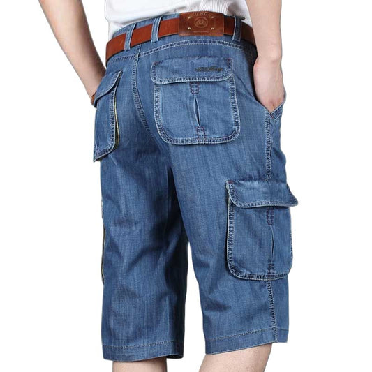 Summer New Brand Mens Jeans Denim Shorts Cotton Cargo Shorts Big Pocket Loose Baggy Wide Leg Embroidery Bermuda Beach Boardshort