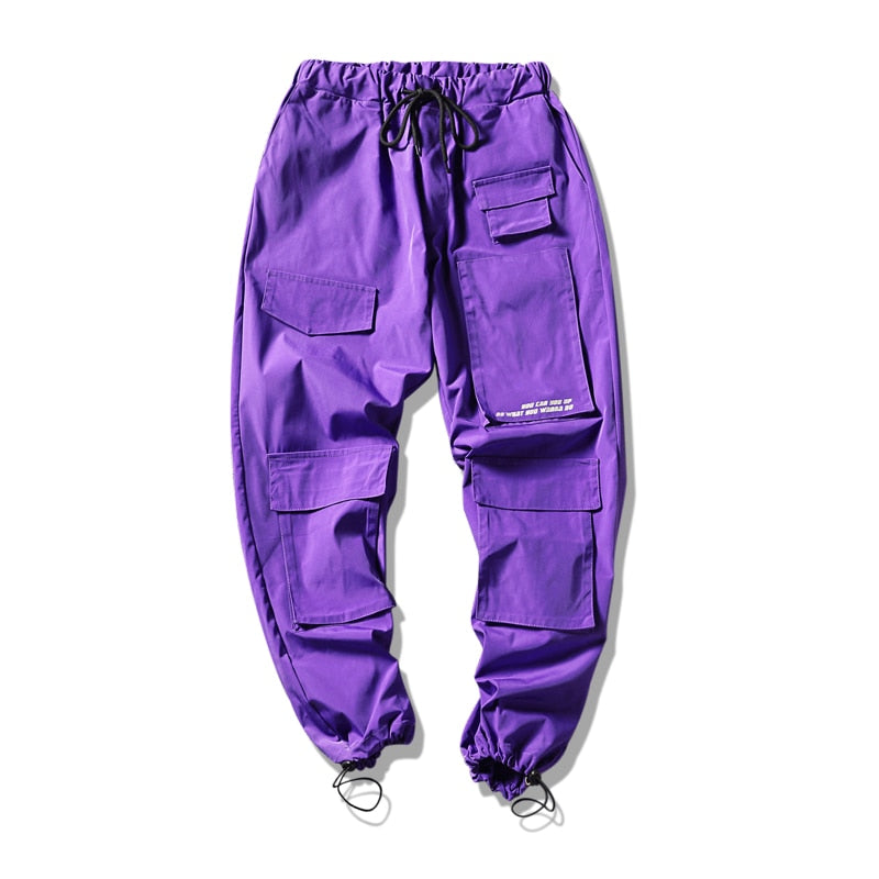 Fashion Men Streetwear Cargo Pants Mens Trousers Hip Hop Joggers Pockets Purple Men Woman Sweatpants Korean Ankle-Length Pants