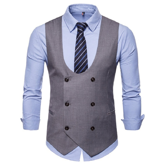 U-neck suit vest for men business casual men's vest Dress Waistcoat Gilet Sleeveless Formal Jacket Slim fit double-breasted vest