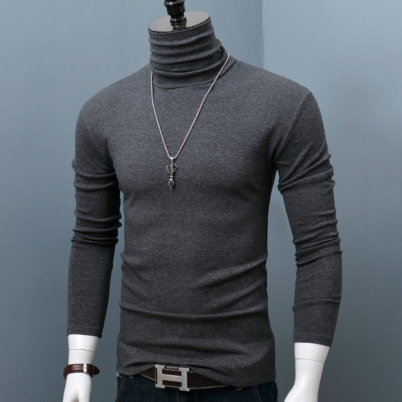 Autumn Winter Men's Long Sleeve Pure Cotton T-Shirt Male Turtleneck Slim Fit Solid T Shirts Casual Tops  6XL F292