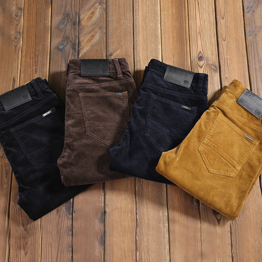 2023 New Autumn Men's Thick Corduroy Stretch Casual Pants Classic Style Khaki Slim Trousers Male Brand Clothes