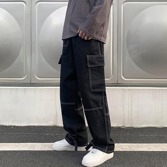 Men Wide Leg Jeans Hip Hop Casual Men's Straight Baggy Denim Pants Streetwear Skateboard Pant Neutral Trousers Plus Size S-5XL