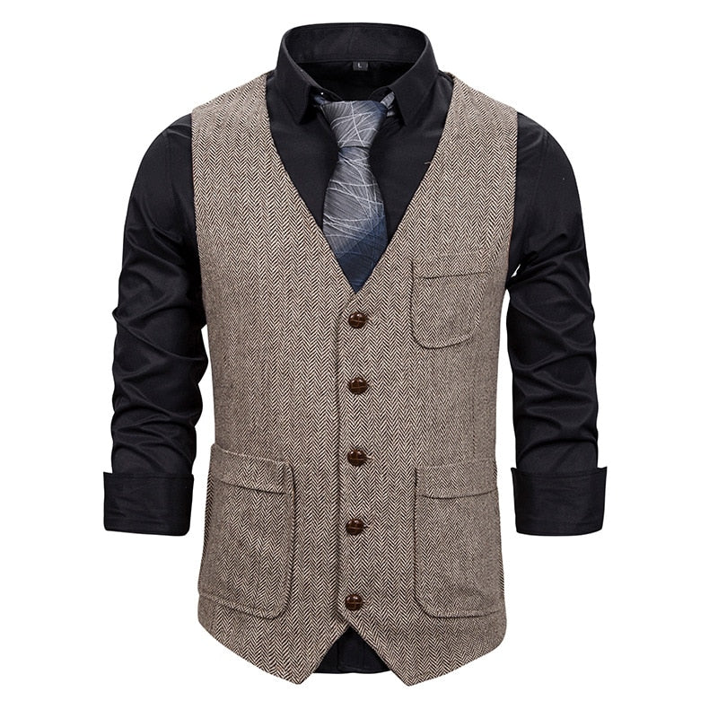 Autumn WinterMen Suit Vests Gentlemen Business Sleeveless Waistcoat Vintage Formal Blazers Vest For Wedding Party