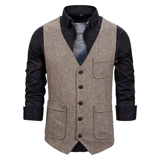 Autumn WinterMen Suit Vests Gentlemen Business Sleeveless Waistcoat Vintage Formal Blazers Vest For Wedding Party