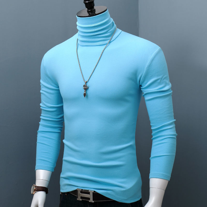 Autumn Winter Men's Long Sleeve Pure Cotton T-Shirt Male Turtleneck Slim Fit Solid T Shirts Casual Tops  6XL F292