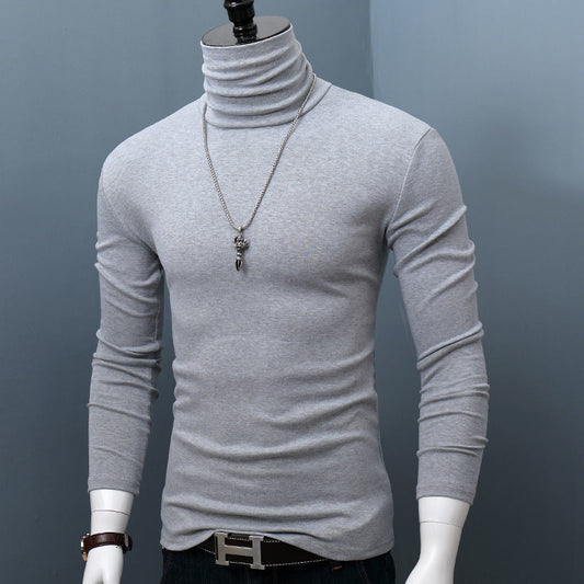 Autumn Winter Men's Long Sleeve Pure Cotton T-Shirt Male Turtleneck Slim Fit Solid T Shirts Casual Tops  6XL F292