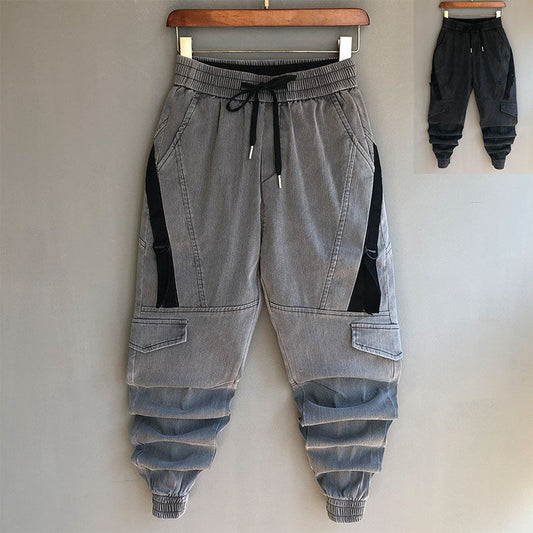 Fashion Men`s Harem Joggers Cargo Ankle Cuffed Elastic Waist Korean Design Drawstring Street Hip Hop Pants For Man