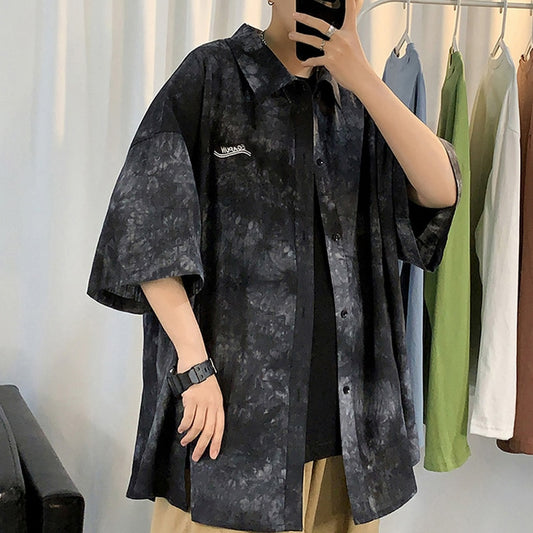 Summer  new shirt men's short sleeve Korean casual loose jacket trend tie dyed shirt handsome thin shirts рубашка мужская