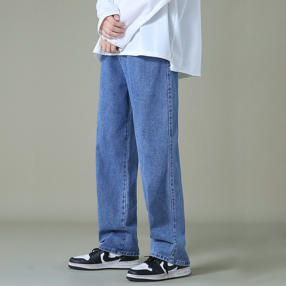 Streetwear Men's Blue Wide Leg Jeans New Autumn Korean Style Fashion Straight Baggy Denim Pants Student Teen Trousers