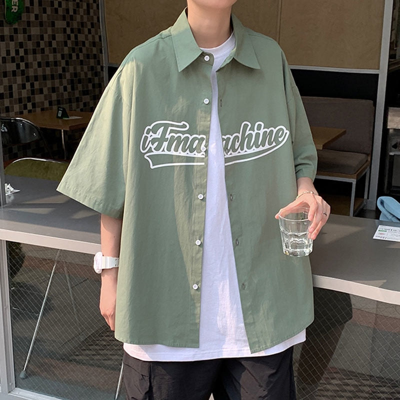 Summer hawaiian shirt coat men's Korean fashion versatile ruffian handsome 5-sleeve shirt ins new top camiseta streetwear