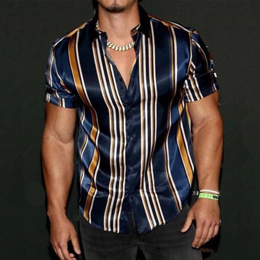 2023 Summer New Mens Vintage Striped Shirt Fashion Casual Luxury Shirt Short Sleeve Hawaii Shirts For Men Blusas Camisa Masculina