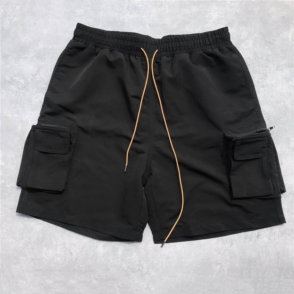 Summer Black Military Cargo Jogger Men Loose Fit Drawstring Sweat Short Streetwear Nine-Pocket Styling