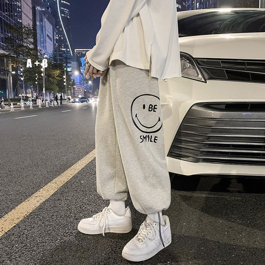 New hiphop pants in spring and autumn, men's and Korean fashion, loose wide leg drawstring leggings, leisure sports pants