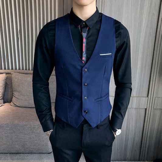 men's suit vest blue classic solid man dress vest korean slim fit business casual waist coat for men work men vests