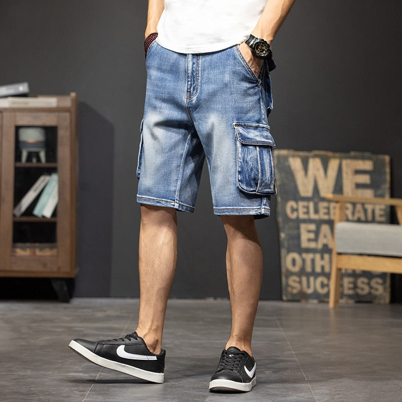 Men's Denim Shorts Cargo Multi-Pocket Five-Point Jeans Shorts Fat Large Size Denim Shorts Summer Casual  Loose Men Clothing