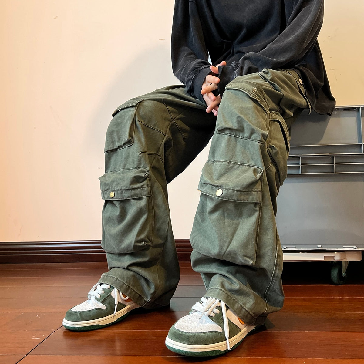 Multi-pockets Cargo Pants Harajuku Streetwear Casual Tooling Pant Men's Hip-hop Mopping Trousers Vintage Daily Wide Leg Pants