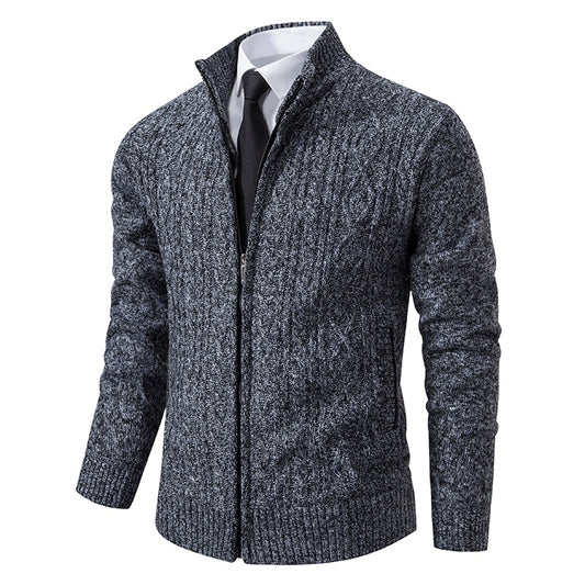 New Winter Thick Warm Cardgian Men Smart Casual Knitted Sweatercoat Jackets Mens Slim Solid Color Stand Collar Knitting Cardigan