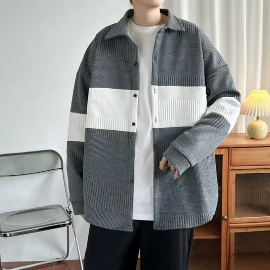 Spring Autumn Winter Fashion Solid Casual Button Cardigan Jacket Men's Loose Knitted Warm Sweater Cool Boys Soft Solid Patchwork