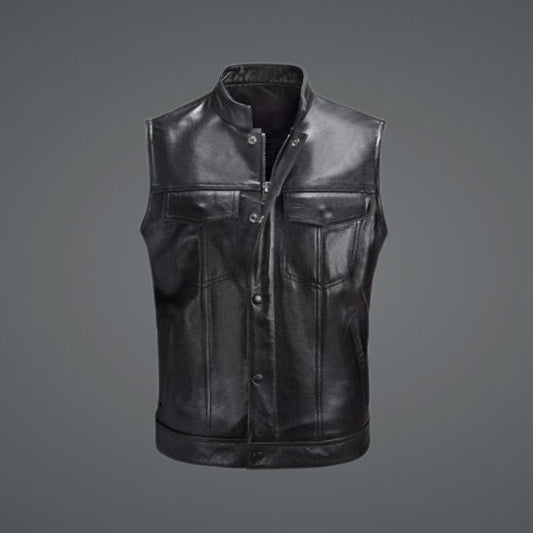 Men 2023 Autumn Fashion PU Leather Vest Jackets Men Motorcycle Slim Fit Waistcoat Male Pocket Zipper Sleeveless Jacket U150