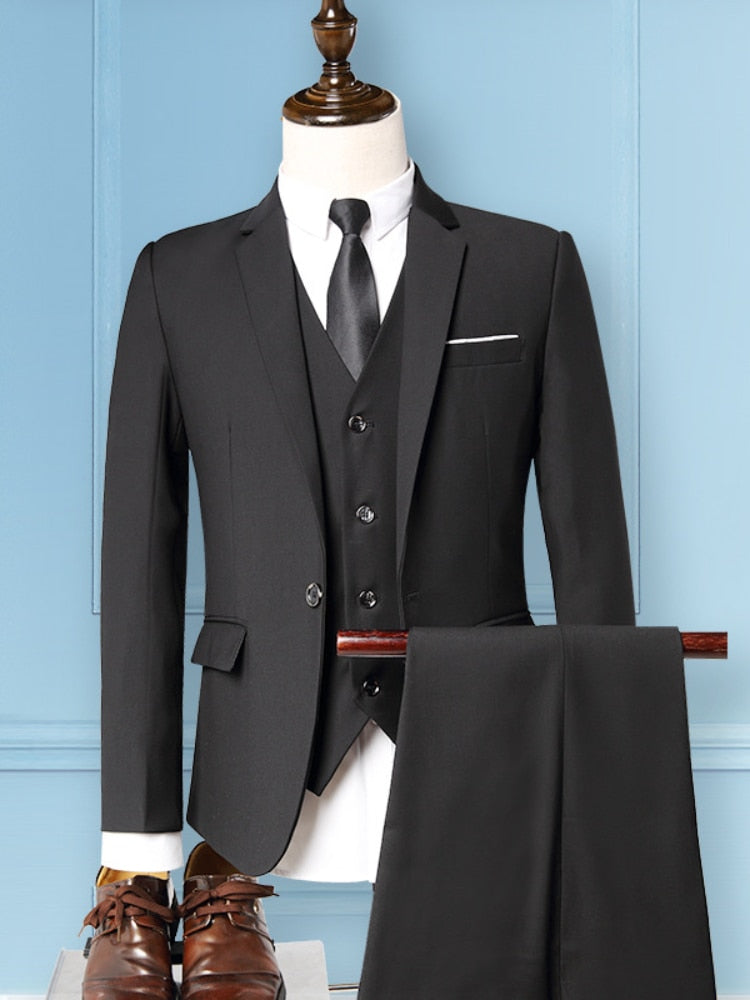 Men Suit Set Blazers 3 Pieces Wedding Business Elegant Formal Vest Pants Full Coats Luxury Slim Fit Jackets