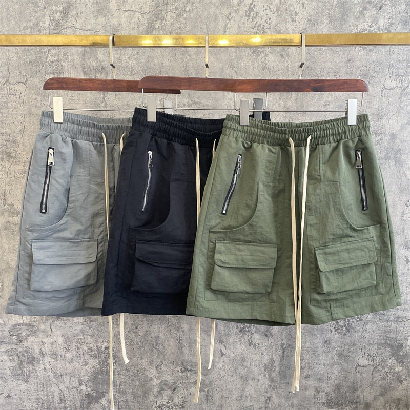 Summer Oversized Zipper Multi-pocket Functional Cargo Shorts High Street Fashionable Five-point Men's Overalls Straight Baggy