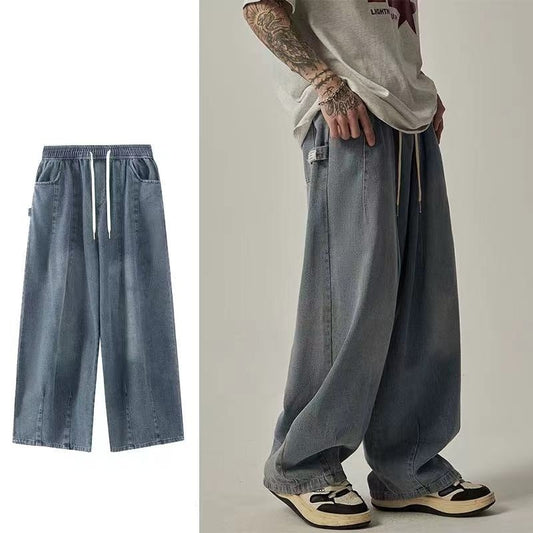 2023 New Streetwear Loose Jeans Cargo Pants Plus Size Wide Leg Pants Japanese Harajuku Casual Lantern Denim Pants Men Clothing