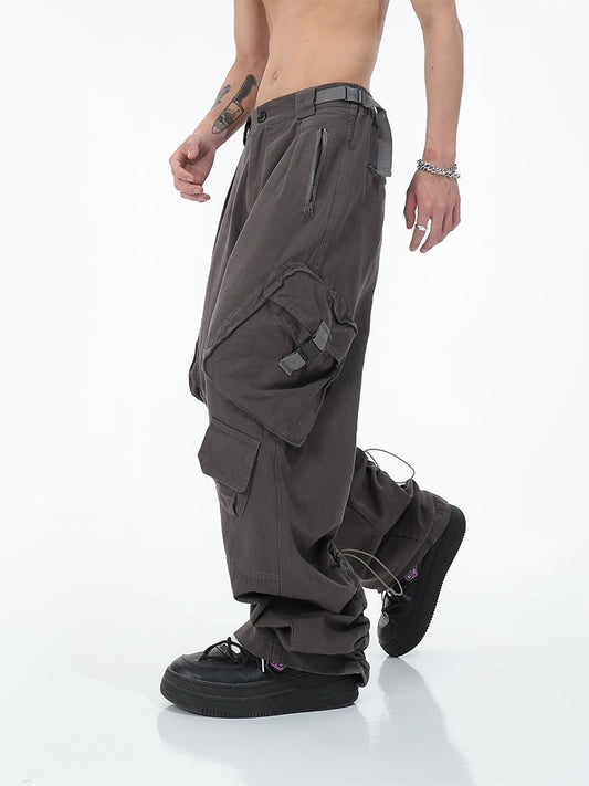 American street fashion big pocket overalls trousers loose casual design straight wide leg trousers mens clothing pants