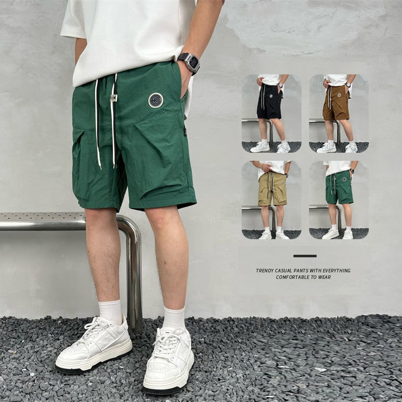 Summer New Men's Elastic Waist Embroidered Oversize Shorts Loose Breathable Sports Quick-drying Short Pants Male