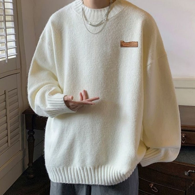 Autumn Winter Fashion Man Solid Pring Casual O Neck Men's Loose Tess Cool Boys Pullover Knitted Sweater All Match Soft