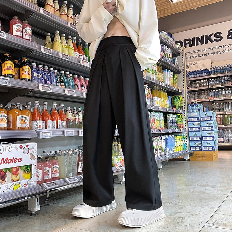 2023 Spring Summer New Men Pleated Wide Leg Pants Korean Mens Black Loose Casual Harem Pants Japanese Streetwear 5XL