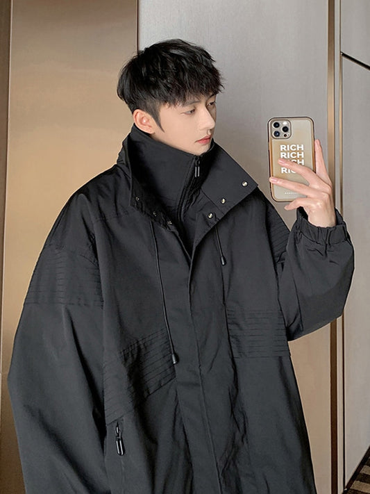 Vintage American style trench coat Men's dark department Men's senior sense fake two-piece jacket outdoor mountaineering coat