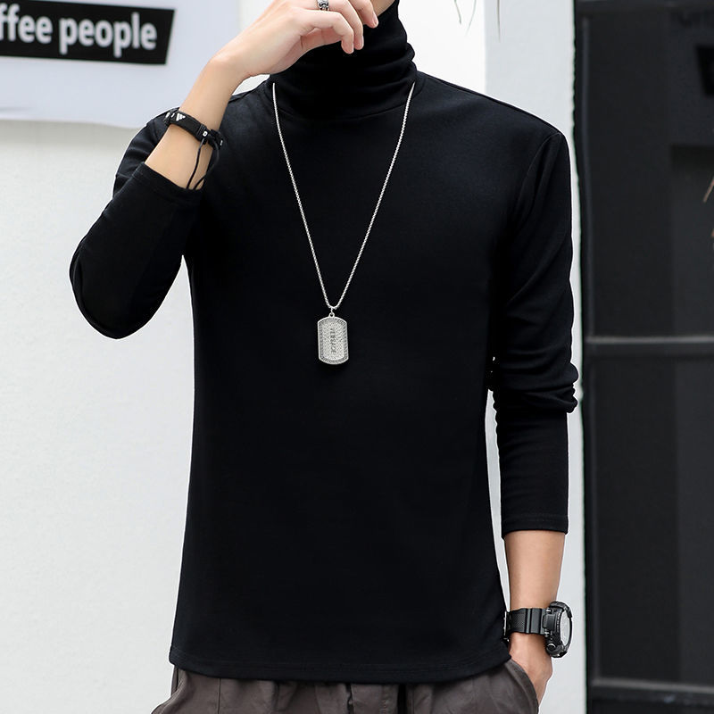 Autumn Winter Turtleneck for Men Solid Colour Slim Elastic Pullover Long Sleeve T Shirts Male Casual Jumpers F498