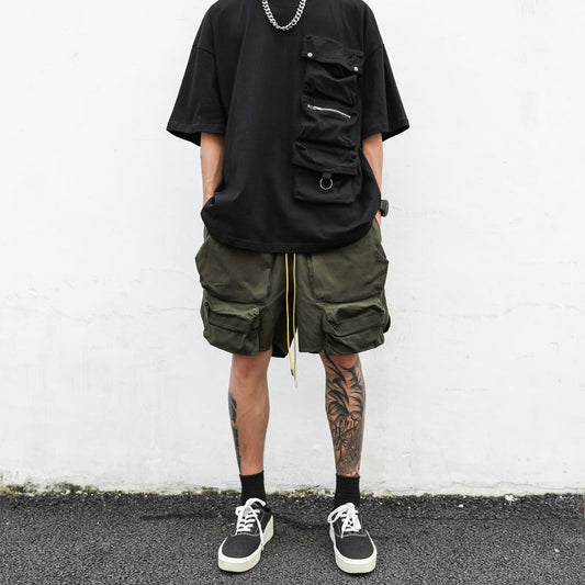 2023 Men's Retro High Street Style Army Green Drawstring Pocket Loose Casual Cargo Shorts for Men Oversize XXXL